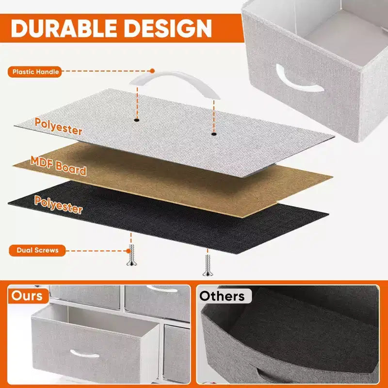 JIONJOY Commode 5 Tiroirs en Tissu Meuble de Rangement Table d'appoint avec Cadre Métallique