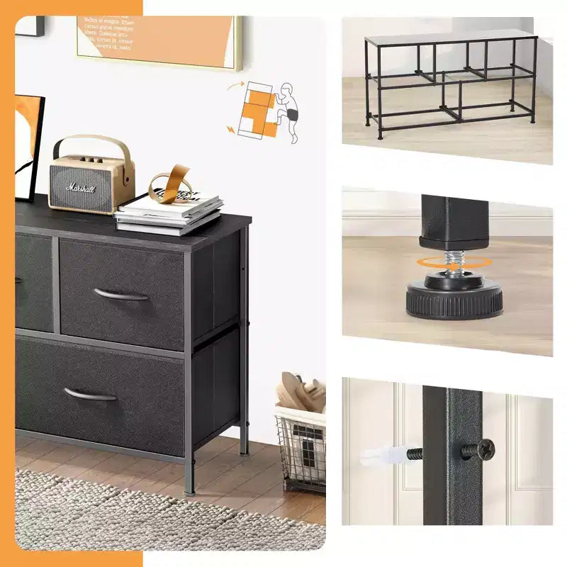 JIONJOY Commode 5 Tiroirs en Tissu Meuble de Rangement Table d'appoint avec Cadre Métallique