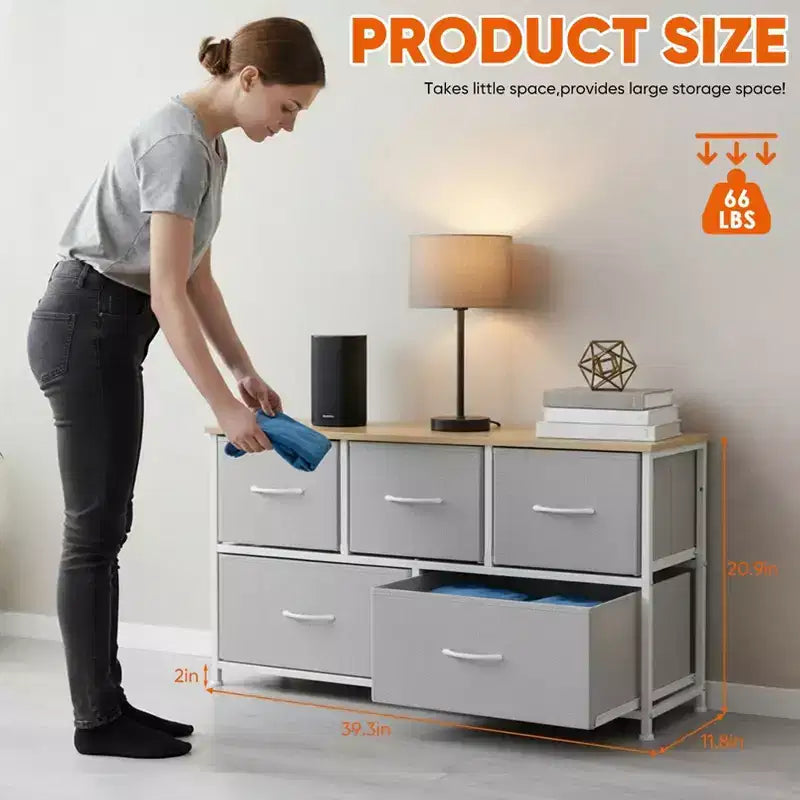 JIONJOY Commode 5 Tiroirs en Tissu Meuble de Rangement Table d'appoint avec Cadre Métallique
