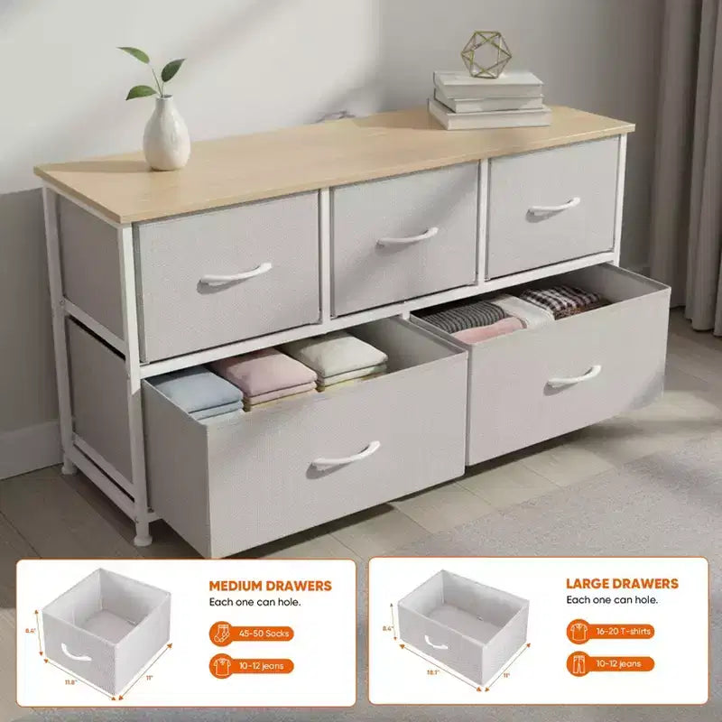 JIONJOY Commode 5 Tiroirs en Tissu Meuble de Rangement Table d'appoint avec Cadre Métallique
