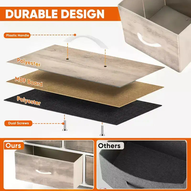 JIONJOY Commode 5 Tiroirs en Tissu Meuble de Rangement Table d'appoint avec Cadre Métallique