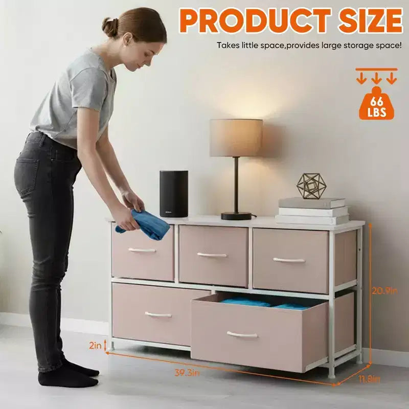 JIONJOY Commode 5 Tiroirs en Tissu Meuble de Rangement Table d'appoint avec Cadre Métallique