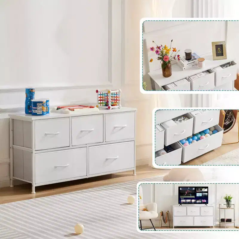 JIONJOY Commode 5 Tiroirs en Tissu Meuble de Rangement Table d'appoint avec Cadre Métallique