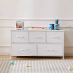 JIONJOY Commode 5 Tiroirs en Tissu Meuble de Rangement Table d'appoint avec Cadre Métallique