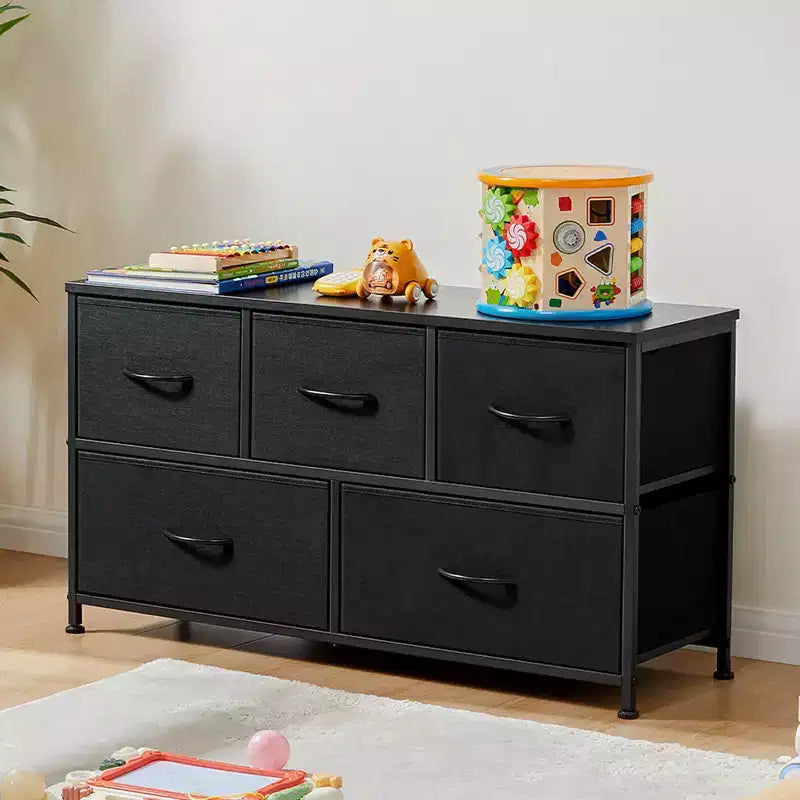 JIONJOY Commode 5 Tiroirs en Tissu Meuble de Rangement Table d'appoint avec Cadre Métallique