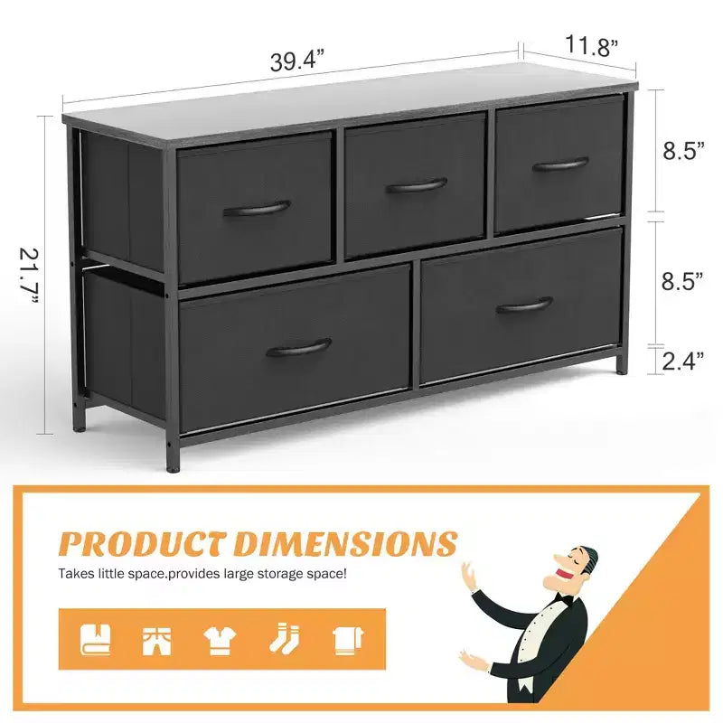 JIONJOY Commode 5 Tiroirs en Tissu Meuble de Rangement Table d'appoint avec Cadre Métallique