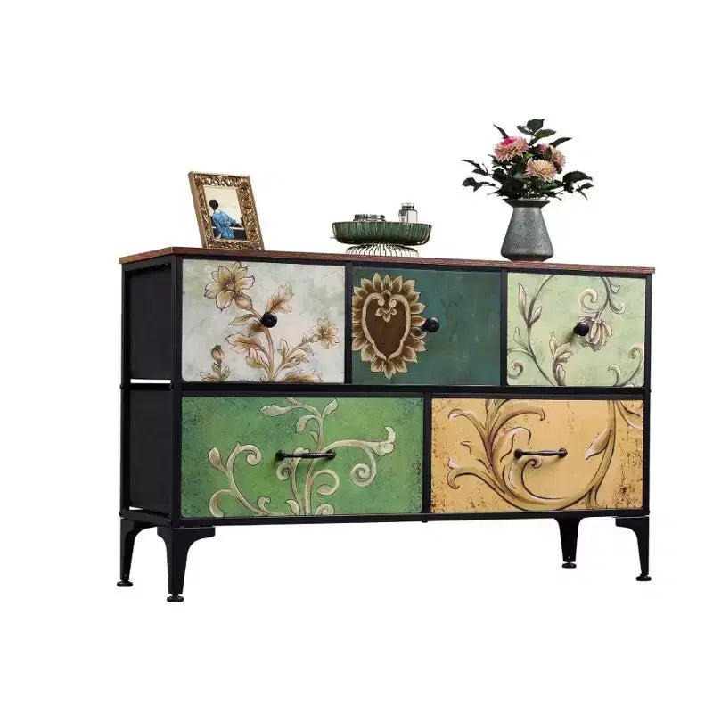 JIONJOY Commode 5 Tiroirs en Tissu Meuble de Rangement Table d'appoint avec Cadre Métallique