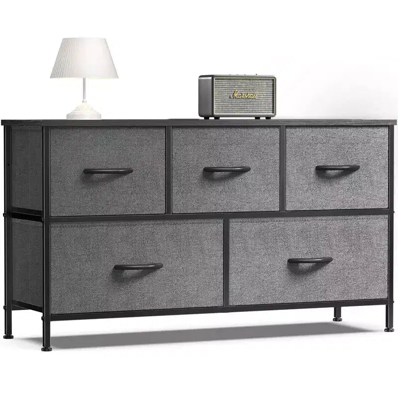 JIONJOY Commode 5 Tiroirs en Tissu Meuble de Rangement Table d'appoint avec Cadre Métallique