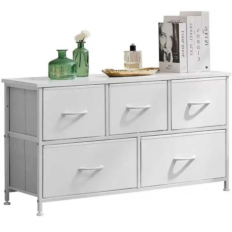 JIONJOY Commode 5 Tiroirs en Tissu Meuble de Rangement Table d'appoint avec Cadre Métallique