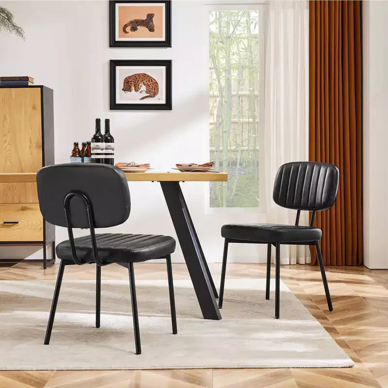 JIONJOY Chaises de salle à manger modernes du milieu du siècle avec revêtement en similicuir et pieds en métal, lot de 2
