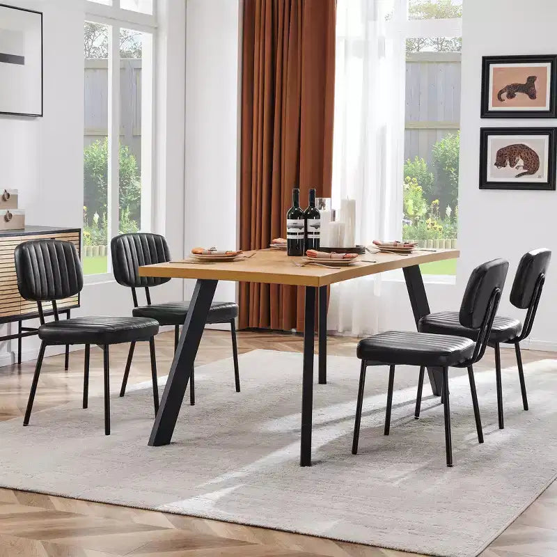 JIONJOY Chaises de salle à manger modernes du milieu du siècle avec revêtement en similicuir et pieds en métal, lot de 2