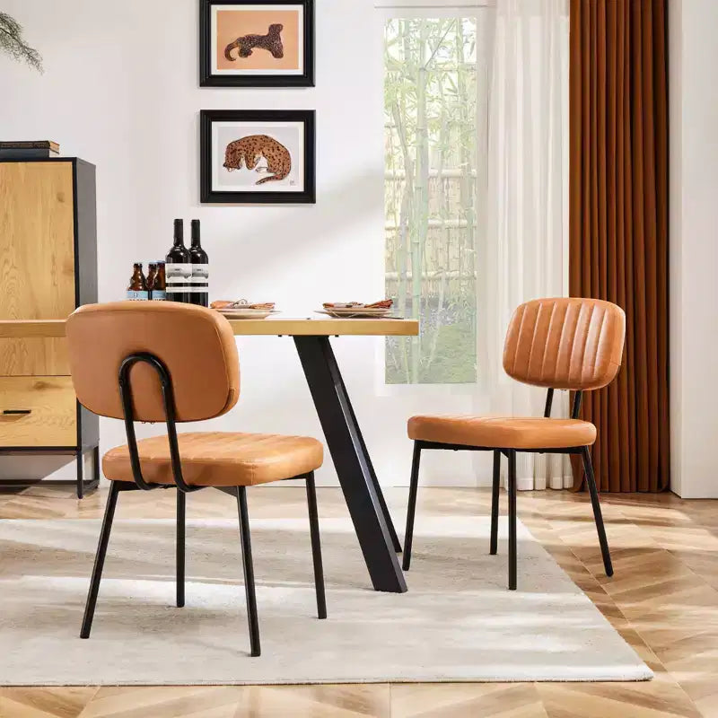 JIONJOY Chaises de salle à manger modernes du milieu du siècle avec revêtement en similicuir et pieds en métal, lot de 2