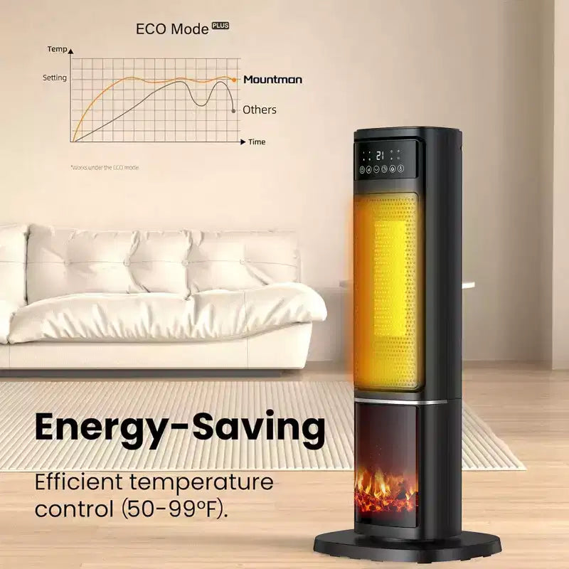 Chauffage soufflant céramique électrique 1500W avec télécommande et affichage LED, noir