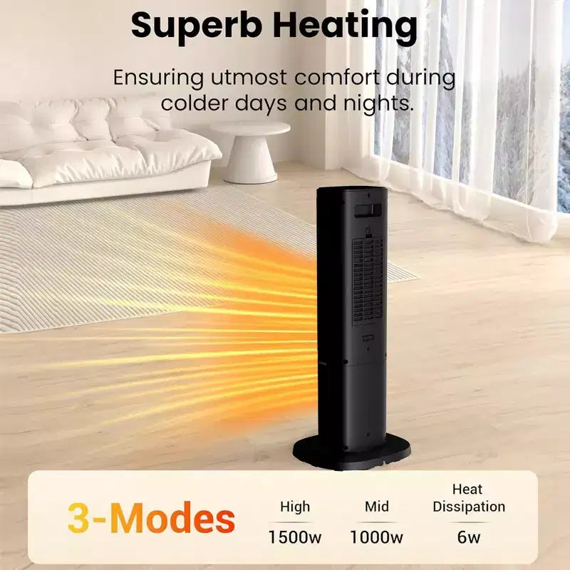 Chauffage soufflant céramique électrique 1500W avec télécommande et affichage LED, noir