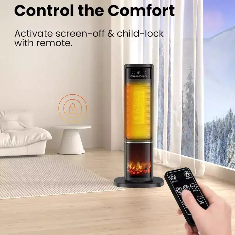 Chauffage soufflant céramique électrique 1500W avec télécommande et affichage LED, noir