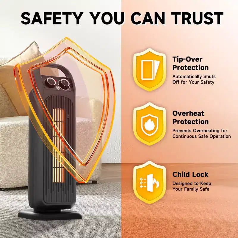 Chauffage soufflant colonne en céramique PTC 1500W avec oscillation, minuterie et télécommande pour usage intérieur