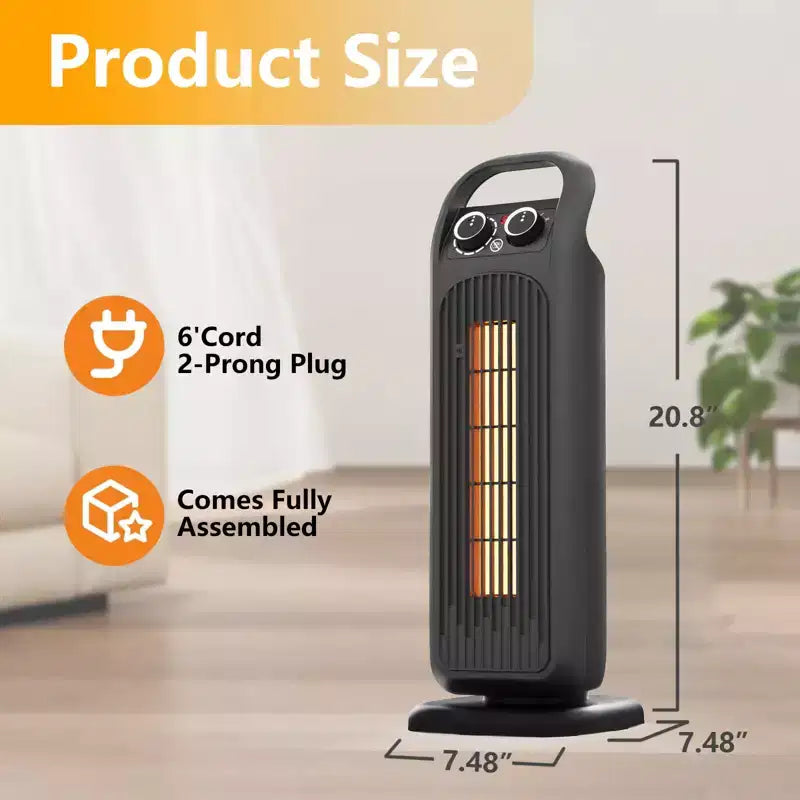 Chauffage soufflant colonne en céramique PTC 1500W avec oscillation, minuterie et télécommande pour usage intérieur