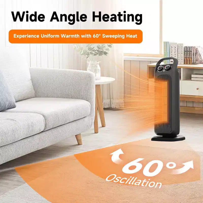 Chauffage soufflant colonne en céramique PTC 1500W avec oscillation, minuterie et télécommande pour usage intérieur