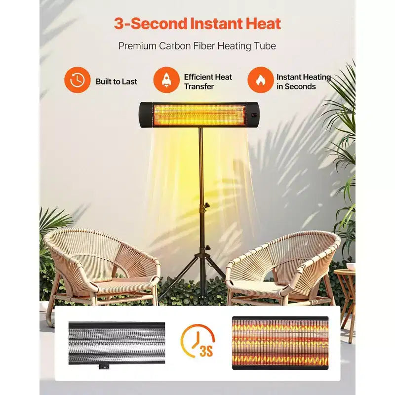 Chauffage électrique infrarouge de 1500 W avec télécommande et écran LED, noir