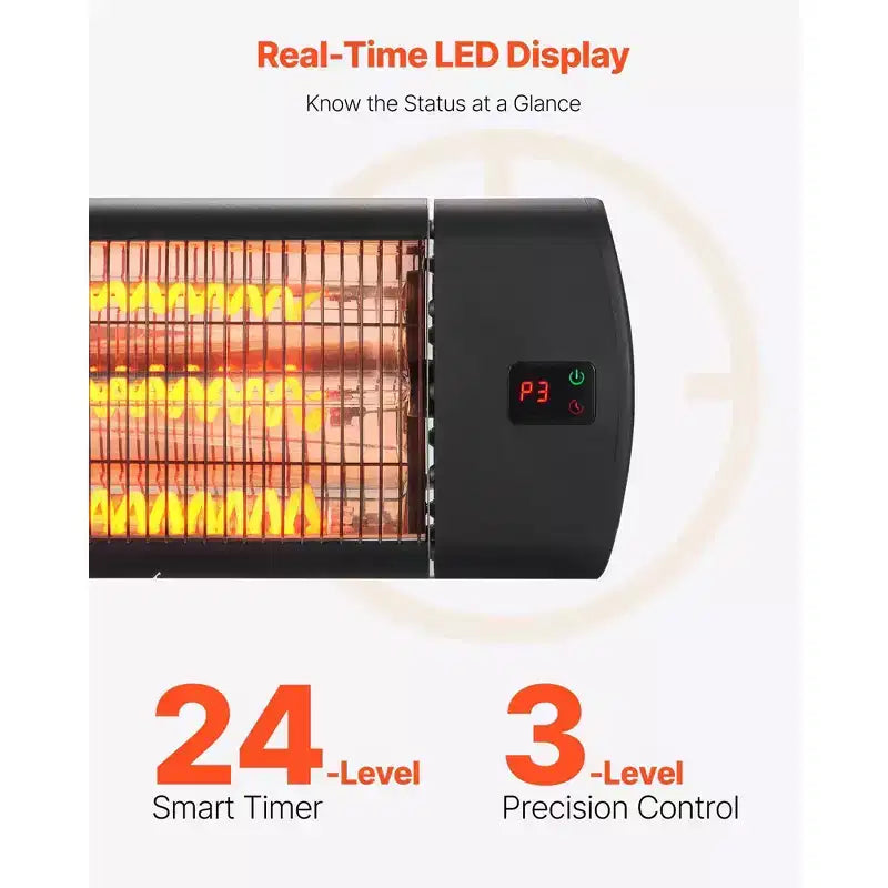 Chauffage électrique infrarouge de 1500 W avec télécommande et écran LED, noir