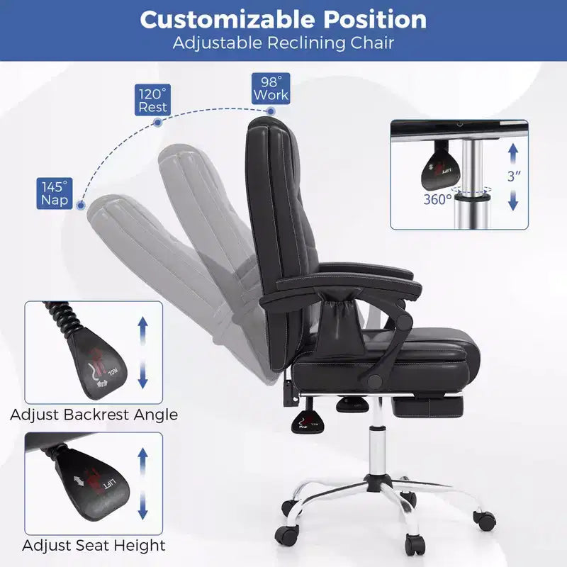 Costway Fauteuil de massage de direction réglable, capacité 180 kg, grande taille, chaise de bureau noire