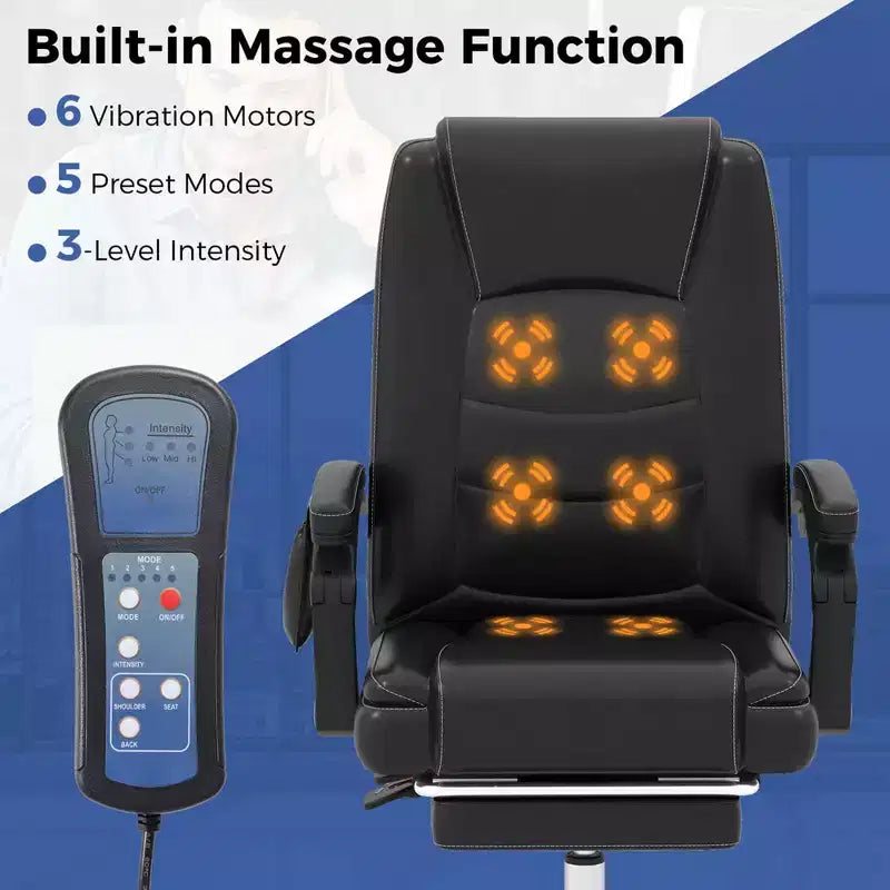 Costway Fauteuil de massage de direction réglable, capacité 180 kg, grande taille, chaise de bureau noire