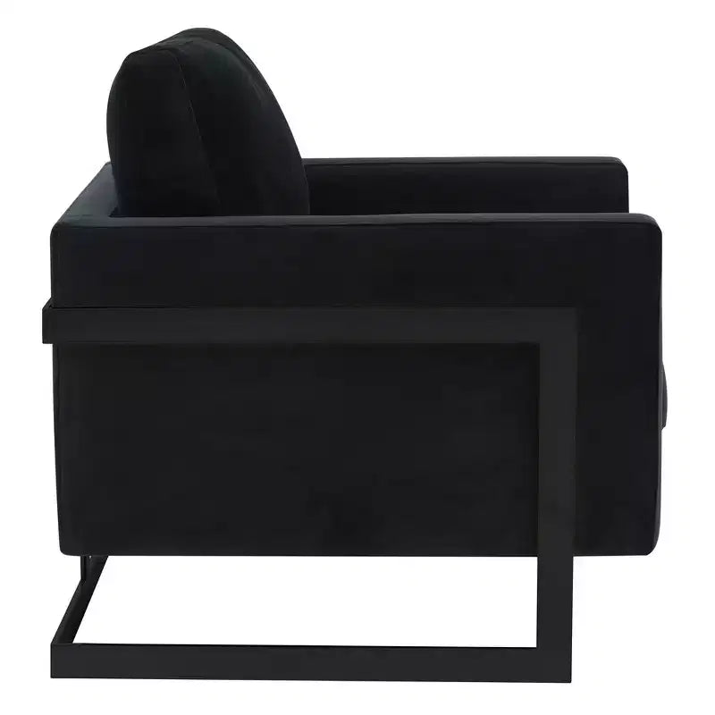 Fauteuil d'appoint LeisureMod Lincoln en velours, cadre en acier noir