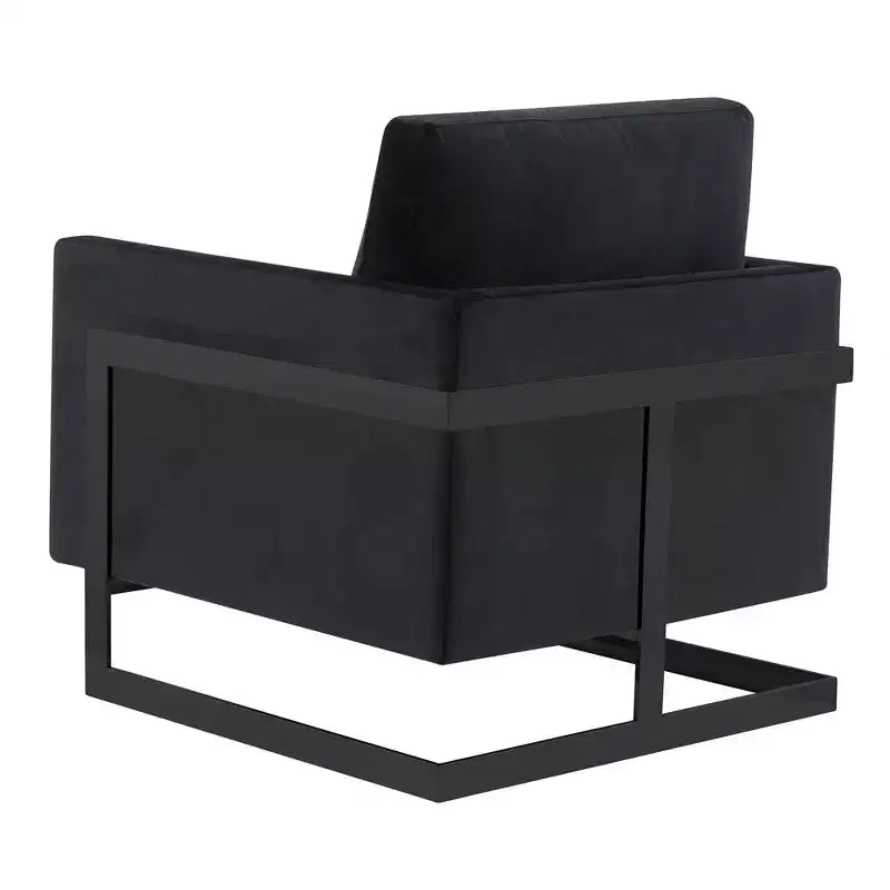 Fauteuil d'appoint LeisureMod Lincoln en velours, cadre en acier noir