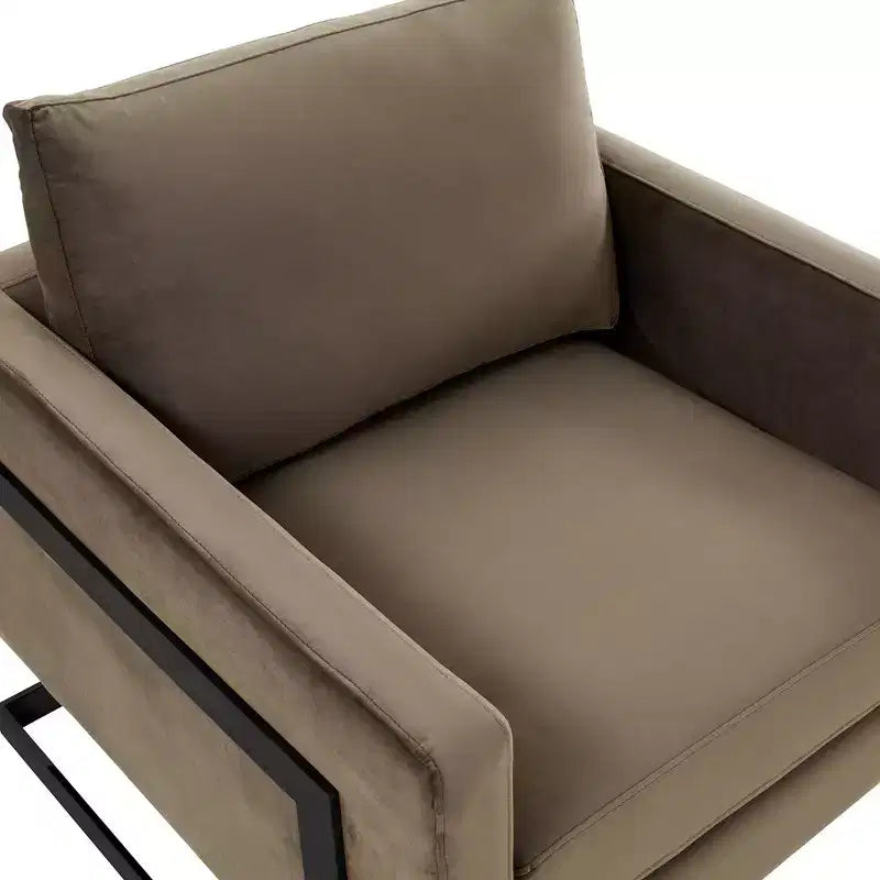 Fauteuil d'appoint LeisureMod Lincoln en velours, cadre en acier noir