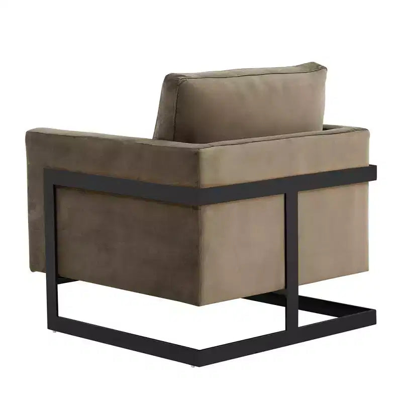 Fauteuil d'appoint LeisureMod Lincoln en velours, cadre en acier noir