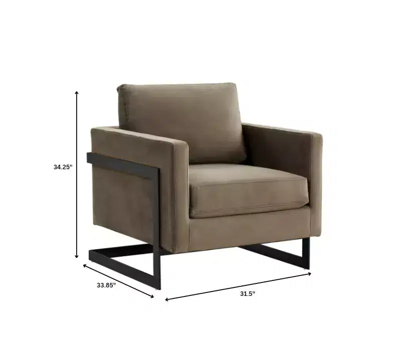 Fauteuil d'appoint LeisureMod Lincoln en velours, cadre en acier noir