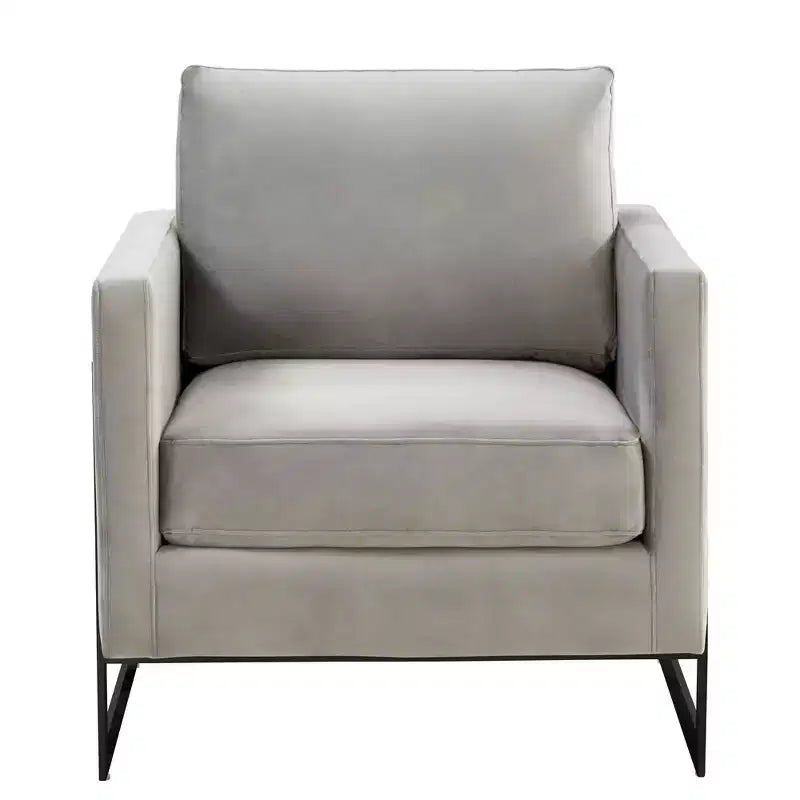Fauteuil d'appoint LeisureMod Lincoln en velours, cadre en acier noir