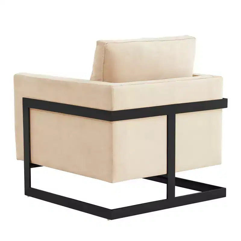 Fauteuil d'appoint LeisureMod Lincoln en velours, cadre en acier noir