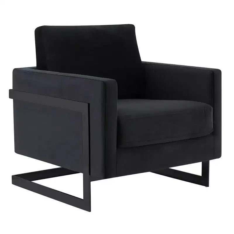 Fauteuil d'appoint LeisureMod Lincoln en velours, cadre en acier noir