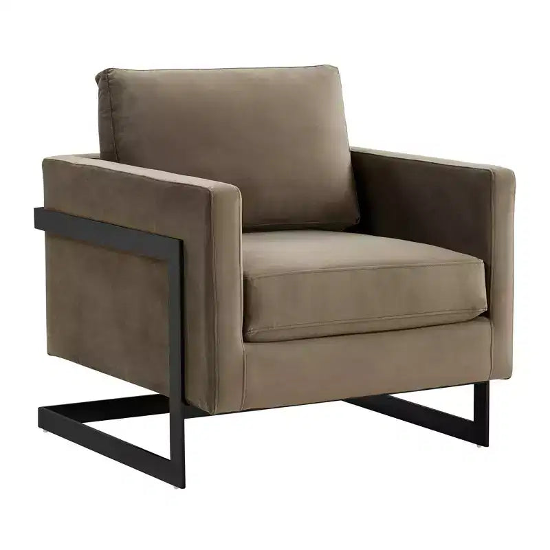 Fauteuil d'appoint LeisureMod Lincoln en velours, cadre en acier noir