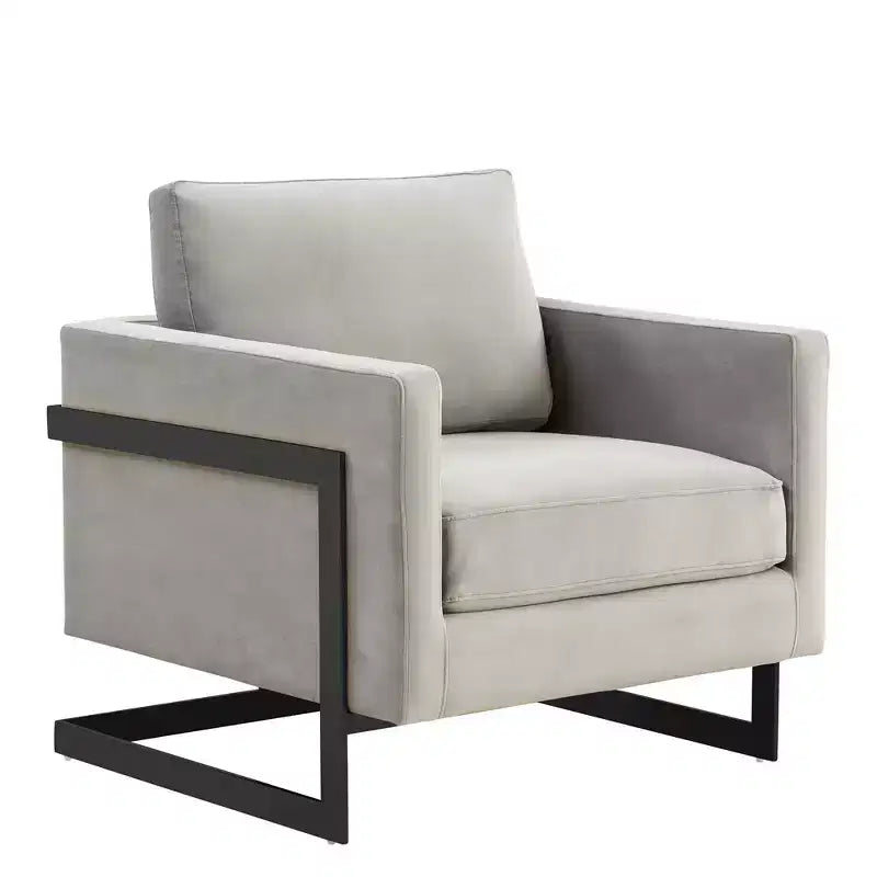 Fauteuil d'appoint LeisureMod Lincoln en velours, cadre en acier noir