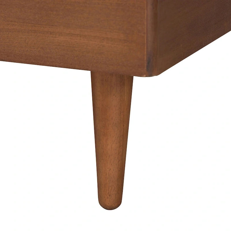 Lit plateforme queen en tissu gris et bois de noyer de style moderne du milieu du siècle avec table de chevet flottante