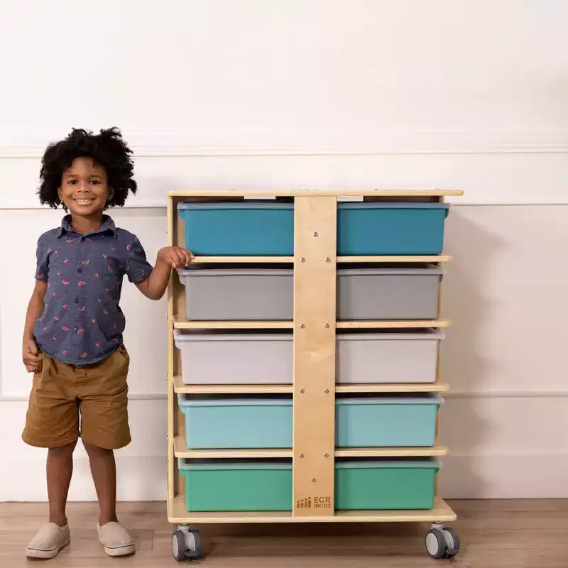 Tour de rangement mobile à 20 compartiments ECR4Kids et 20 bacs de rangement, 5x4, Meubles pour enfants