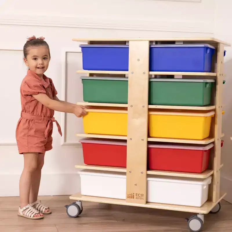 Tour de rangement mobile à 20 compartiments ECR4Kids et 20 bacs de rangement, 5x4, Meubles pour enfants