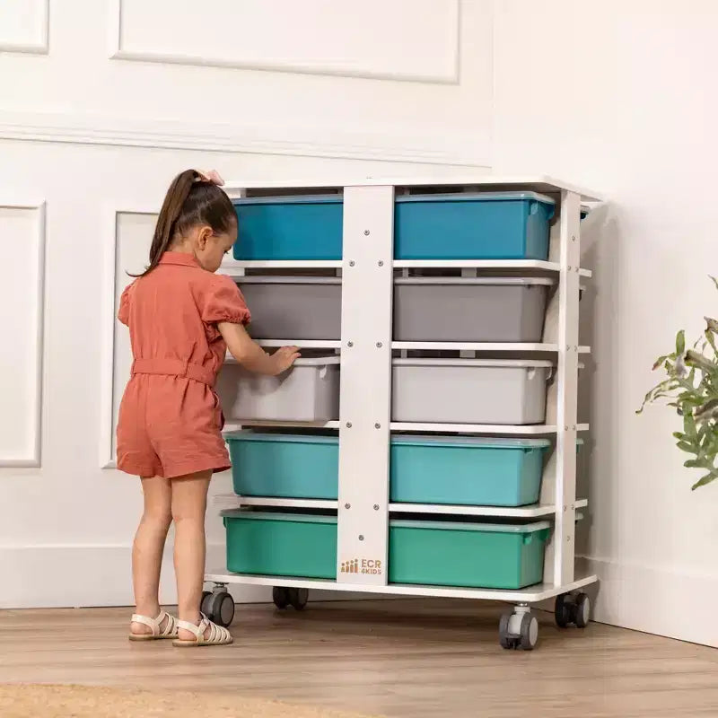 Tour de rangement mobile à 20 compartiments ECR4Kids et 20 bacs de rangement, 5x4, Meubles pour enfants