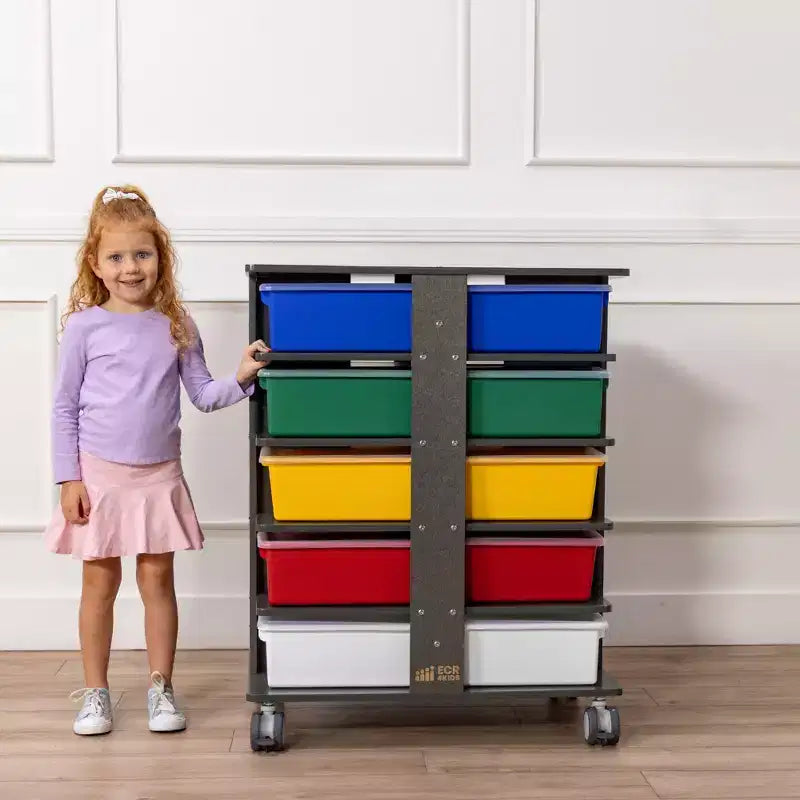 Tour de rangement mobile à 20 compartiments ECR4Kids et 20 bacs de rangement, 5x4, Meubles pour enfants