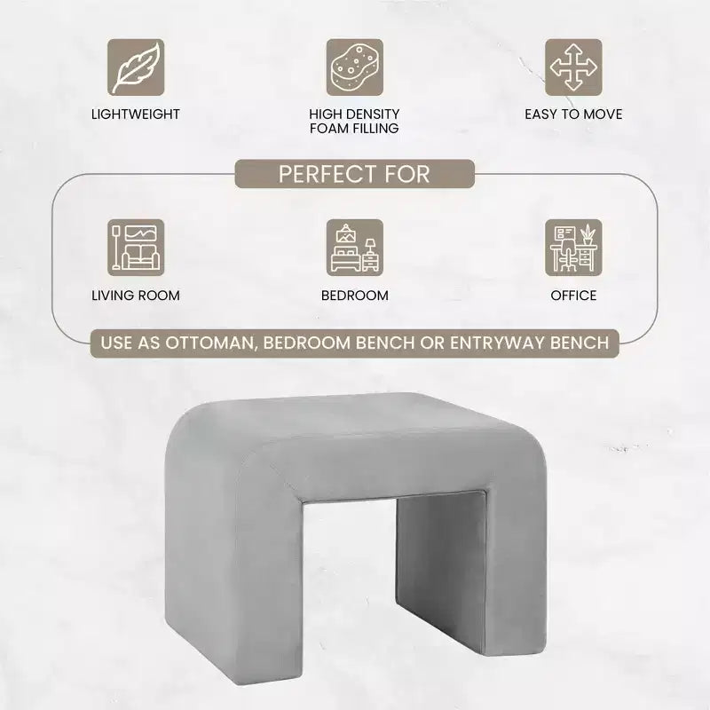 Banc moderne LeisureMod 26 en velours bouclé avec siège rembourré, siège d'appoint pour salon, chambre ou entrée