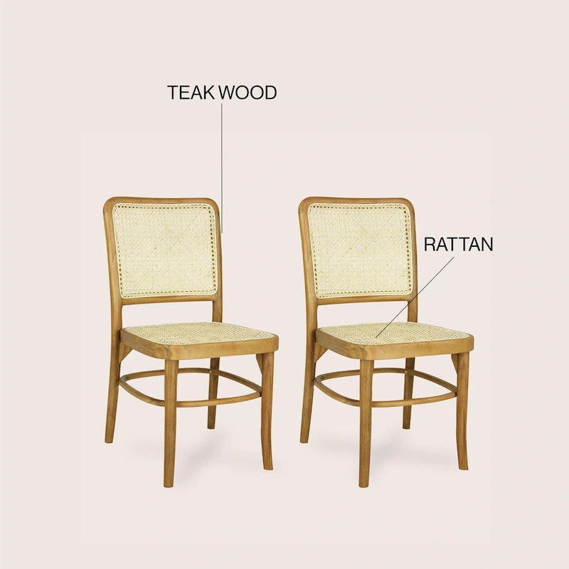 Chaise de salle à manger vintage en bois et rotin du milieu du siècle, Naturel (Lot de 2)