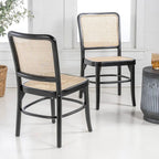 Chaise de salle à manger vintage en bois et rotin du milieu du siècle, Naturel (Lot de 2)