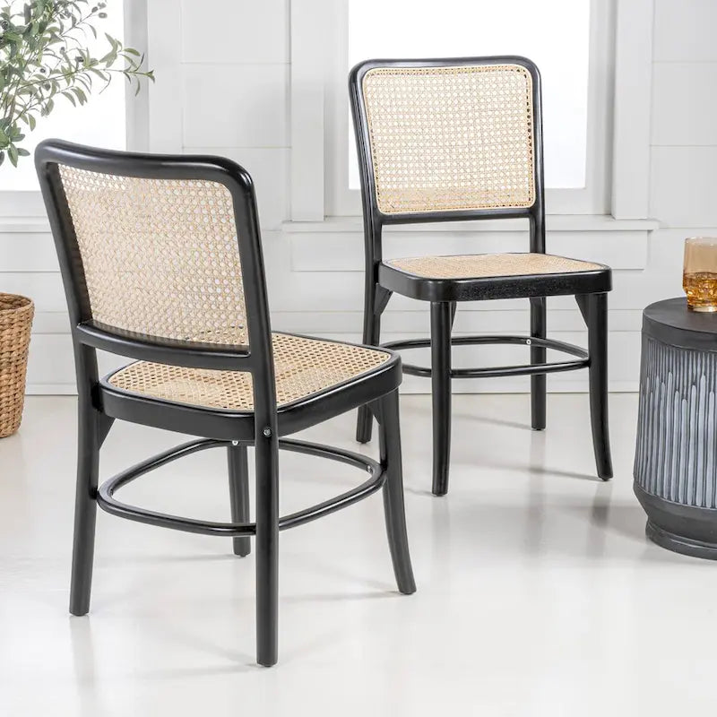 Chaise de salle à manger vintage en bois et rotin du milieu du siècle, Naturel (Lot de 2)