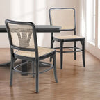 Chaise de salle à manger vintage en bois et rotin du milieu du siècle, Naturel (Lot de 2)