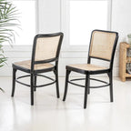 Chaise de salle à manger vintage en bois et rotin du milieu du siècle, Naturel (Lot de 2)