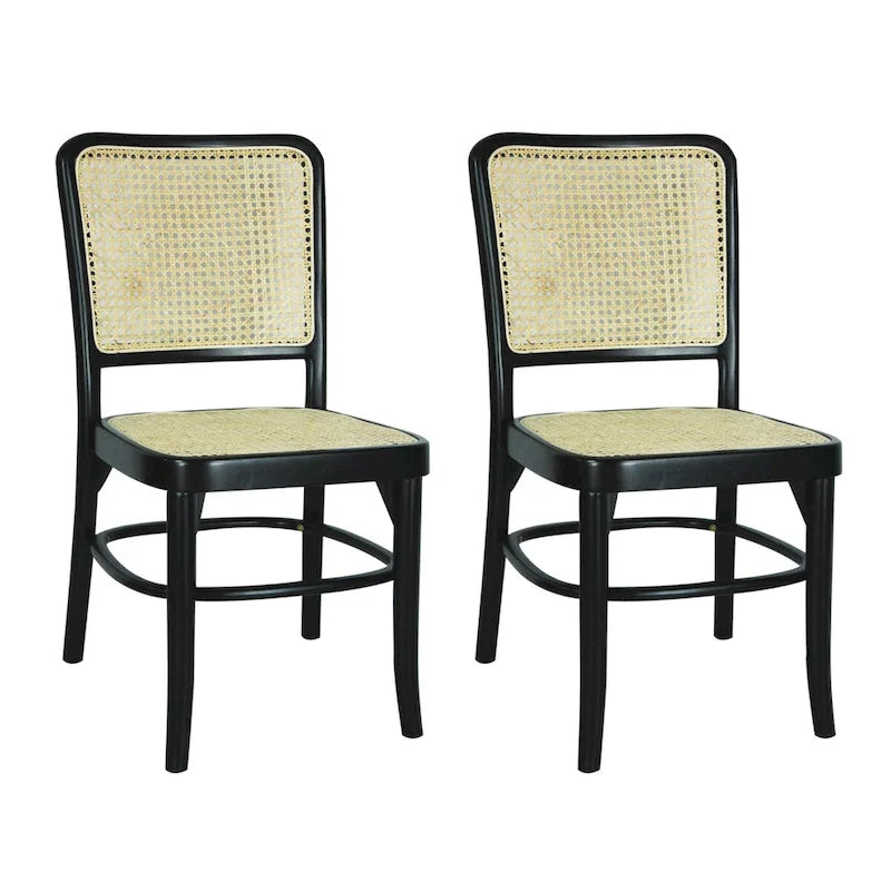 Chaise de salle à manger vintage en bois et rotin du milieu du siècle, Naturel (Lot de 2)