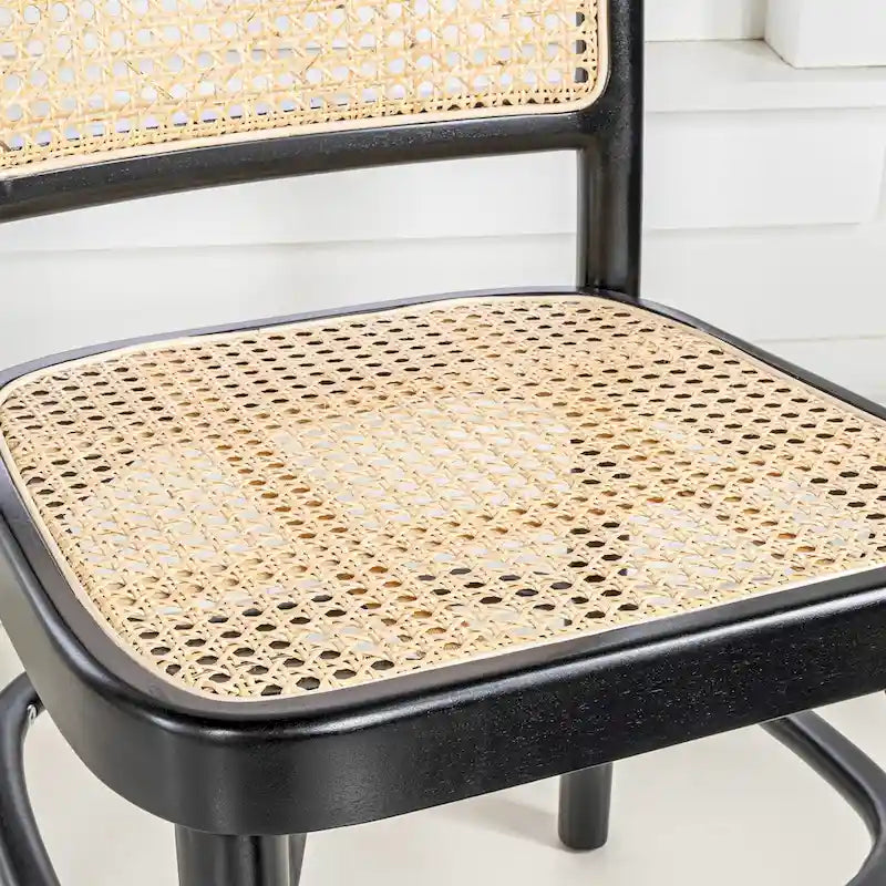 Chaise de salle à manger vintage en bois et rotin du milieu du siècle, Naturel (Lot de 2)