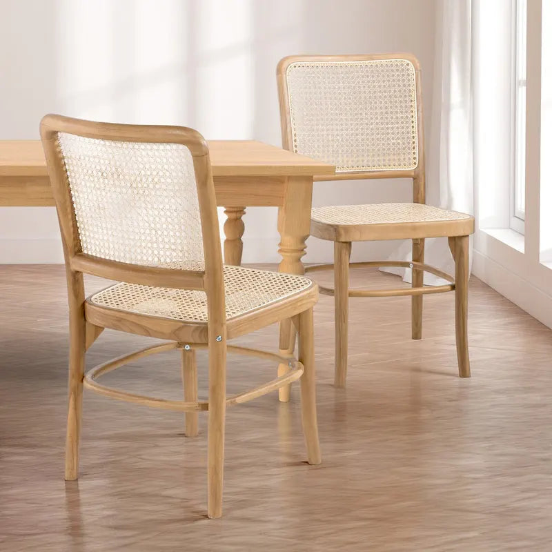 Chaise de salle à manger vintage en bois et rotin du milieu du siècle, Naturel (Lot de 2)